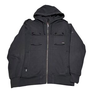 Y2K Rusty Surfwear Blackl‎ Zip Hoodie Sweatshirt Cotton Blend Men's M Oversized
